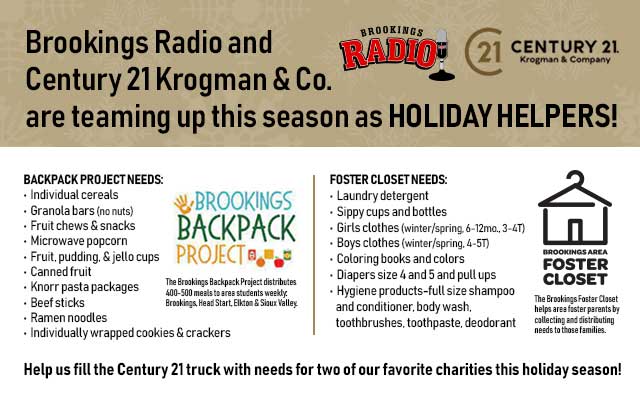 Holiday Helpers presented by Century21 Krogman & Co. and Brookings Radio